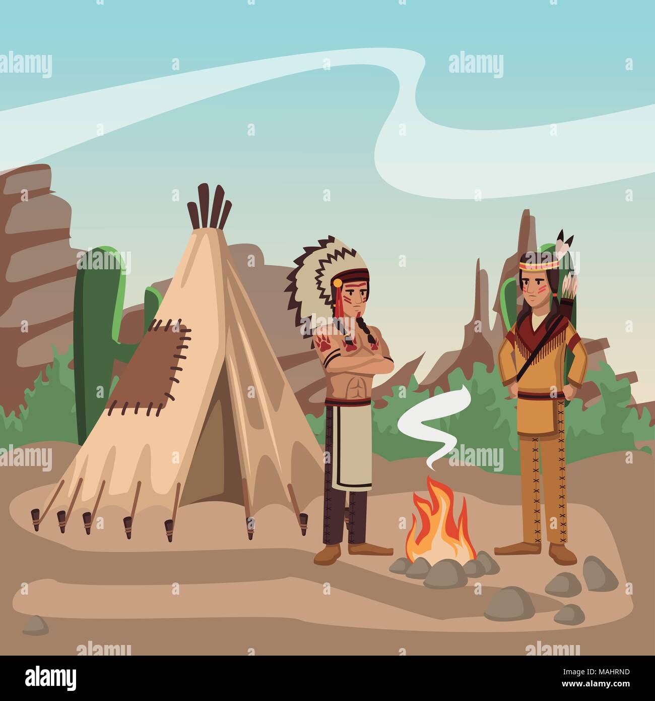 American indian warriors at village Stock Vector Image & Art - Alamy