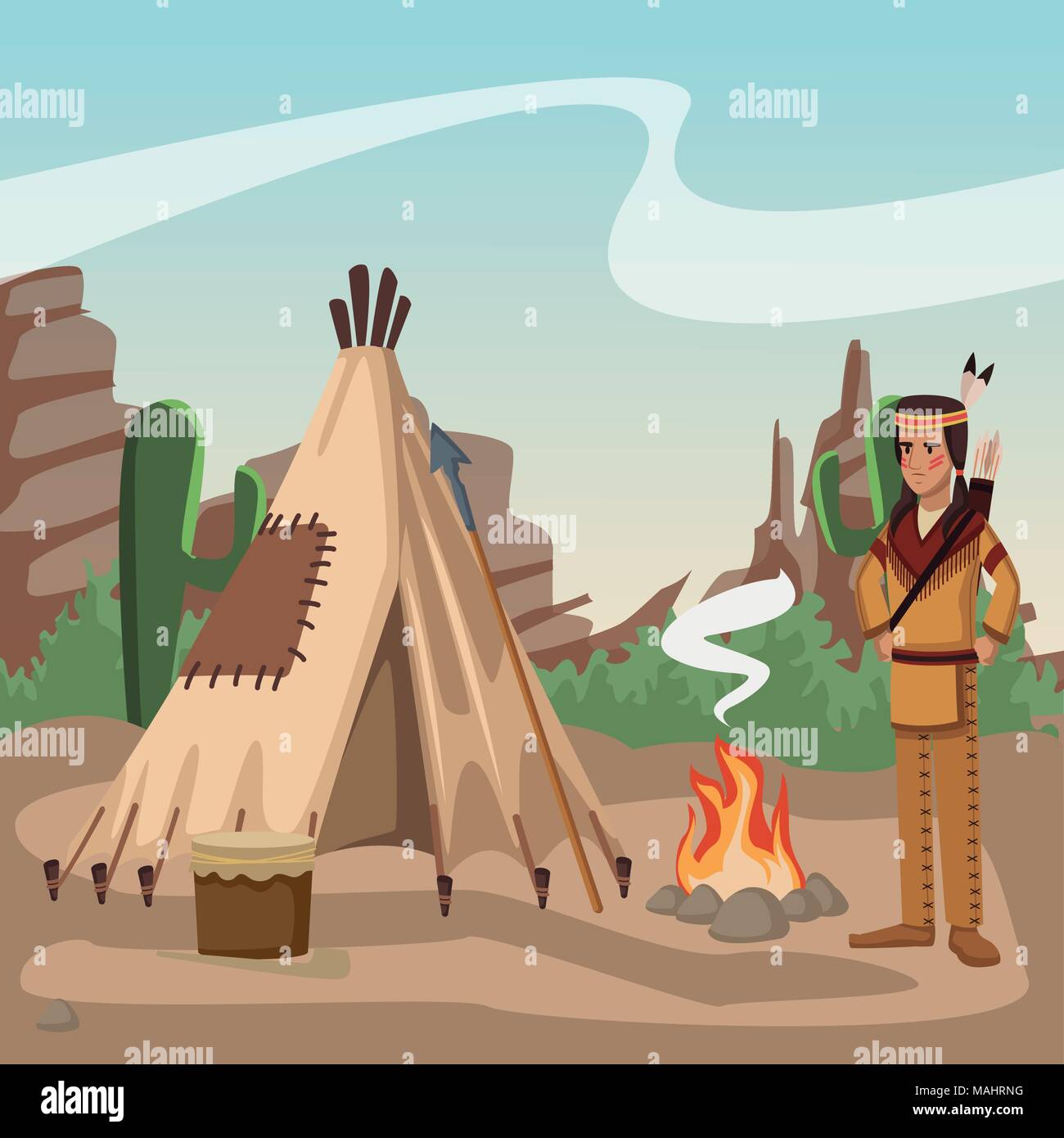 American indian at village Stock Vector Image & Art - Alamy