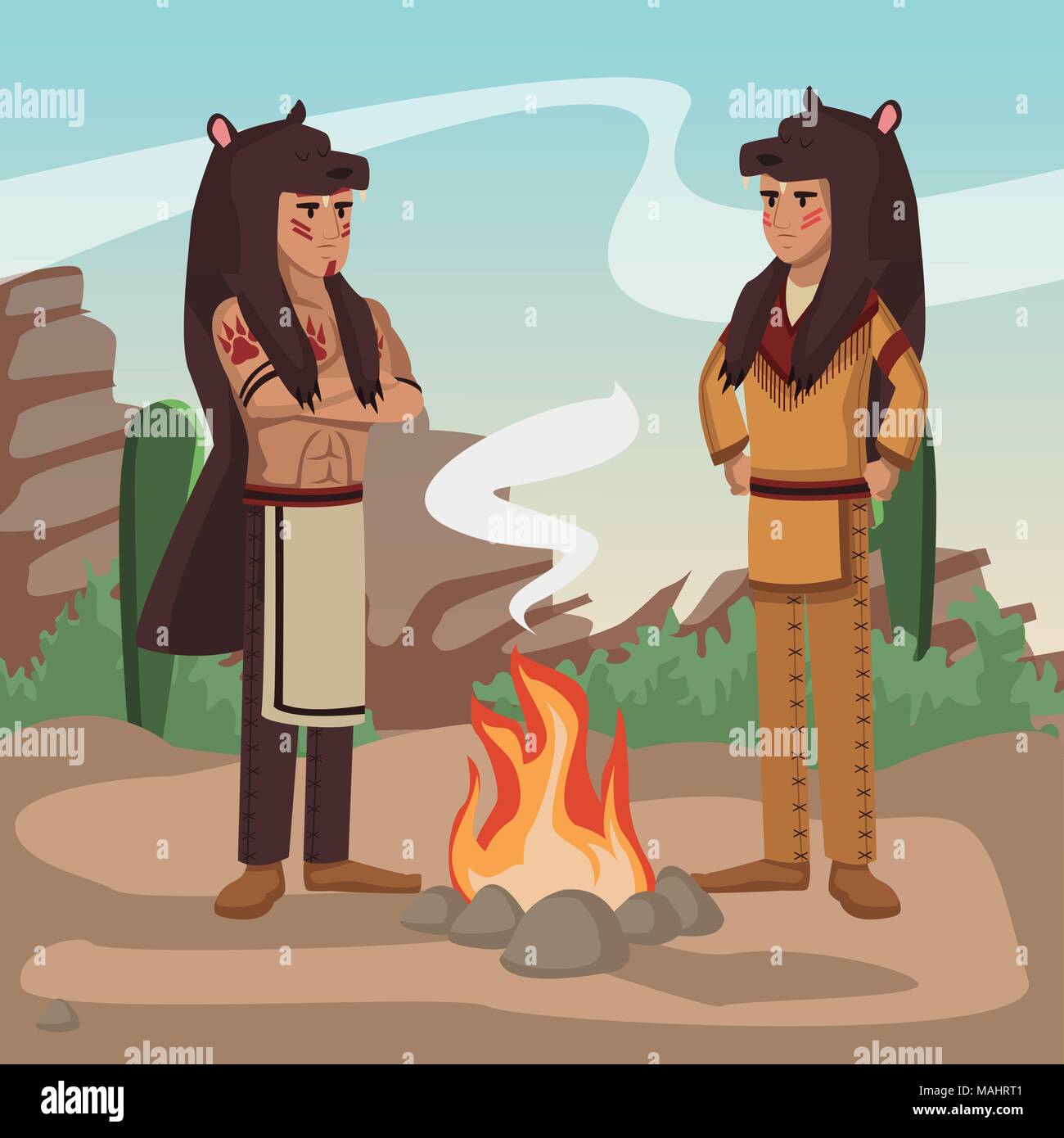 American indian warriors at village Stock Vector Image & Art - Alamy