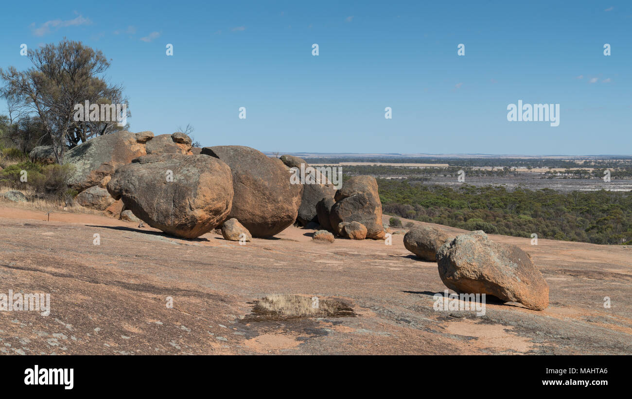 On top of the spectacular Wave Rock, famous place in the outback of ...