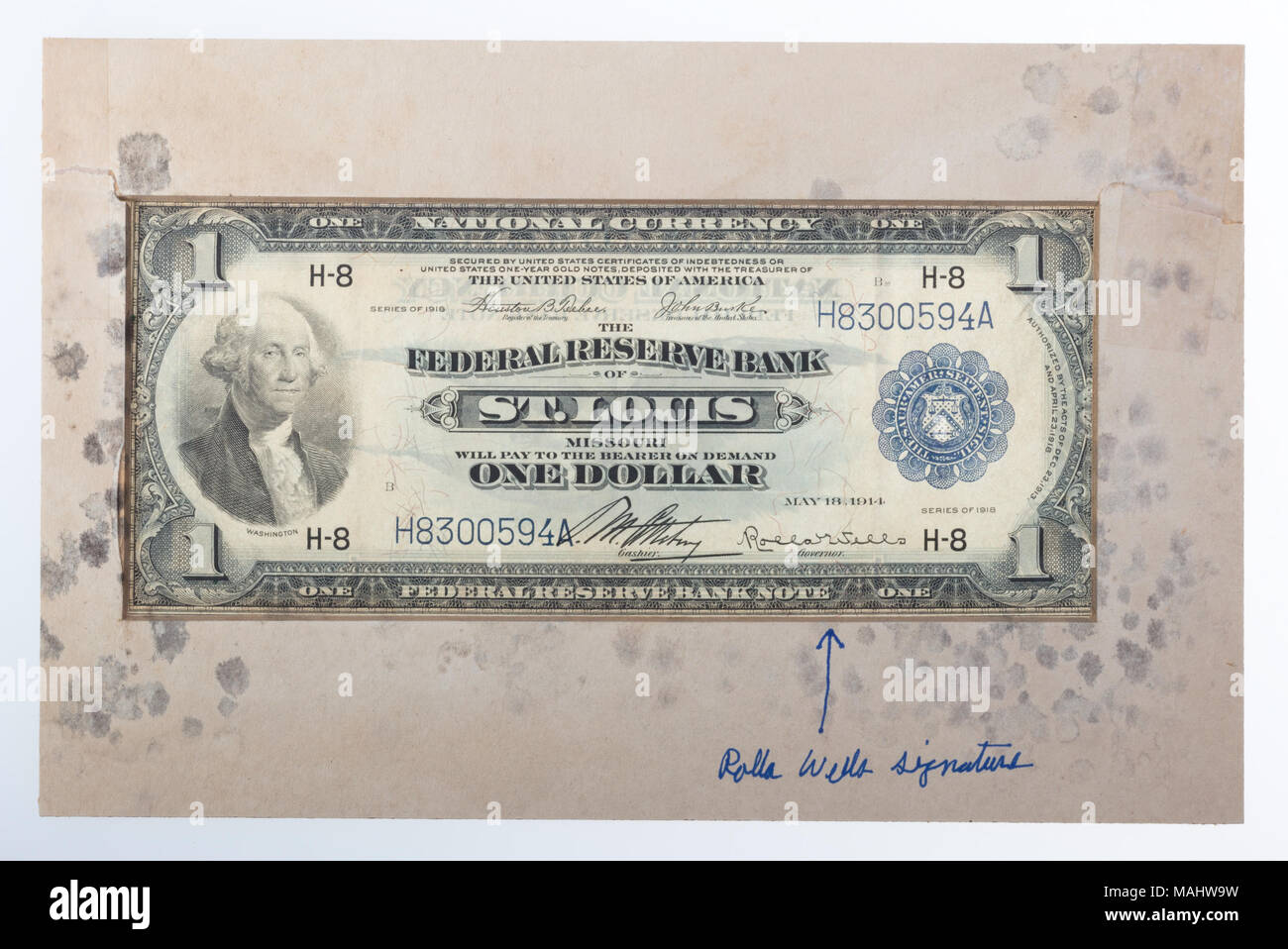 Currency Certificate From The Federal Reserve Bank Signed By Rolla