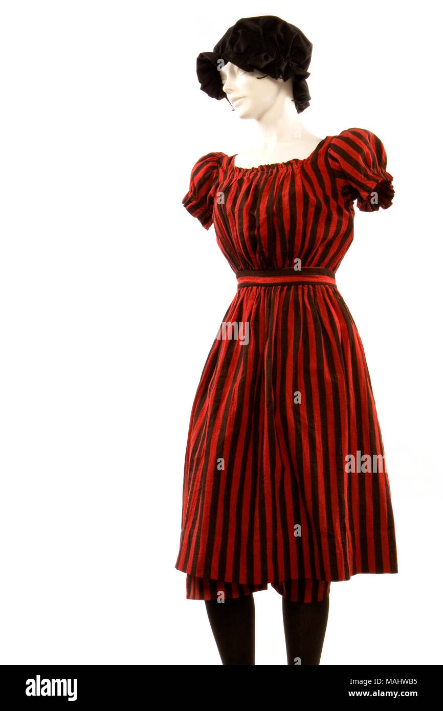 Adults Long Red & Black Vertical Stripe Bloomers