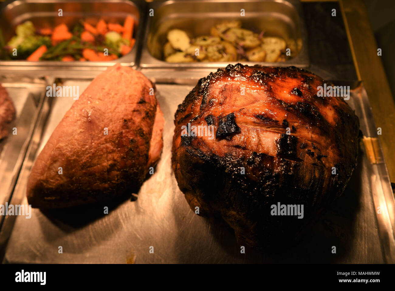traditional whole roast pork and gammon Stock Photo Alamy