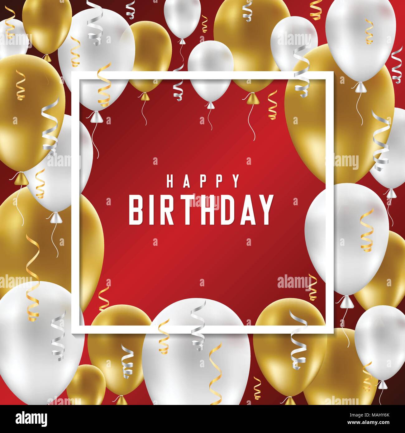 Happy Birthday Greeting Card With Golden And White Balloons On Red Background Vector Illustration Stock Vector Image Art Alamy