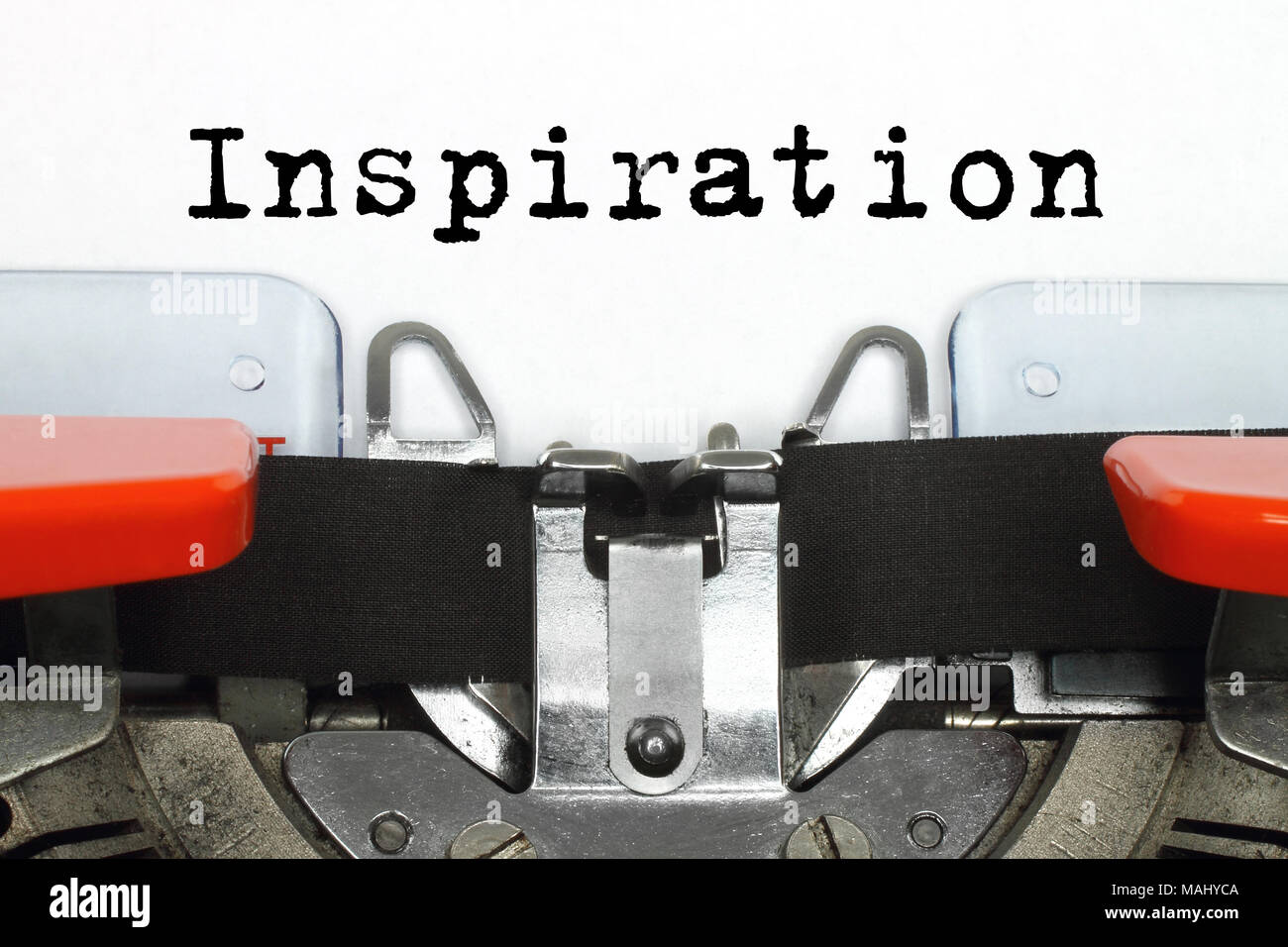 Part of typing machine with typed Inspiration word close-up Stock Photo