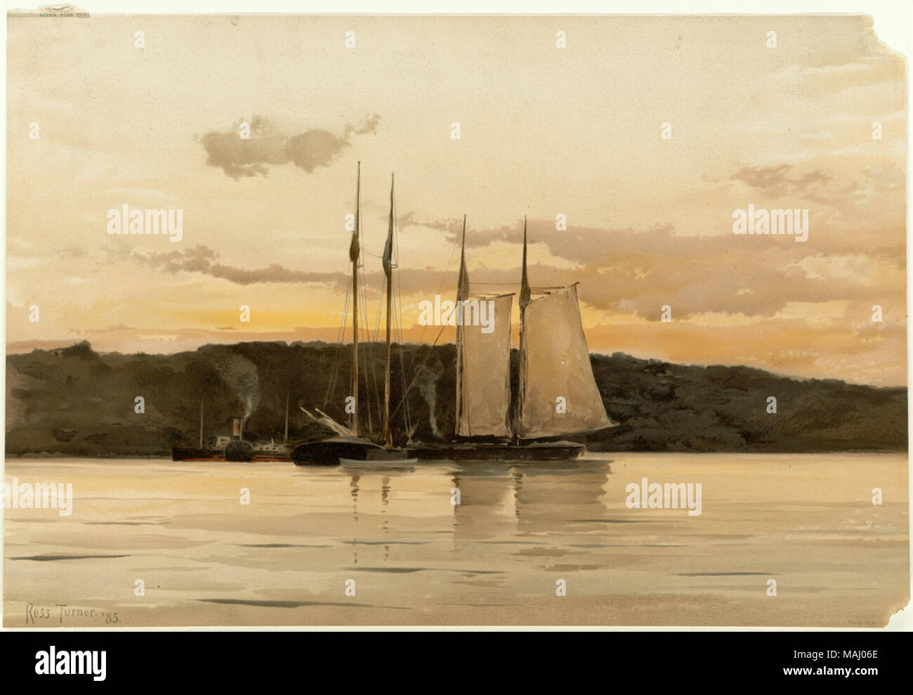 File name: 07 11 001221 Title: Boats at Sunset Creator/Contributor: Turner, Ross, 1847-1916 (artist); L. Prang & Co. (publisher) Date issued:  1886 Physical description note: Genre: Chromolithographs; Marine prints Notes: Title supplied by cataloger. Location: Boston Public Library,    on 2011-08-04: Camera: Sinar AG Sinarback 54 FW, Sinar m Stock Photo