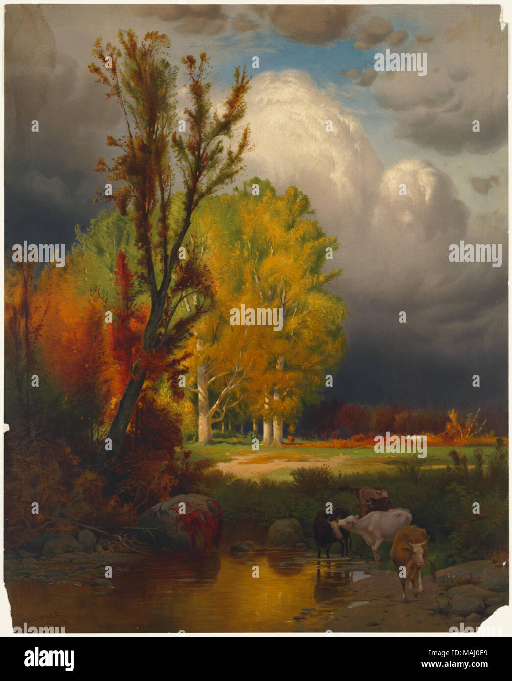 File name: 07 11 001423 Title: The Joy of Autumn Creator/Contributor: Hart, William, 1823-1894 (artist); L. Prang & Co. (publisher) Date issued: 1861-1897 (approximate)  Physical description note: Genre: Chromolithographs; Landscape prints Location: Boston Public Library,    on 2011-08-03: Camera: Sinar AG Sinarback 54 FW, Sinar m Stock Photo