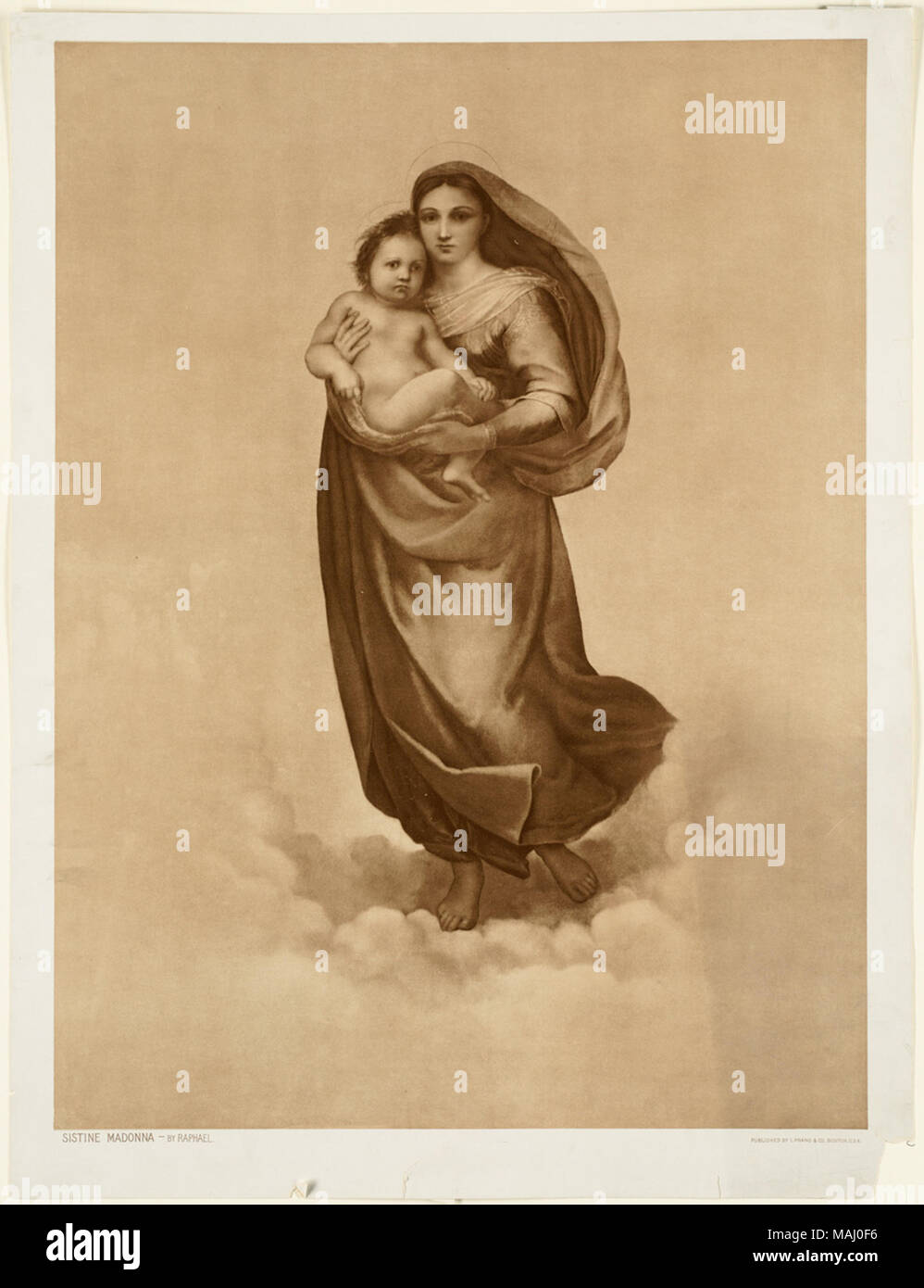File name: 07 11 001442 Title: Sistine Madonna - Central Figures Only Creator/Contributor: Raphael, 1483-1520 (artist); L. Prang & Co. (publisher) Date issued: 1861-1897 (approximate)  Physical description note: Genre: Chromolithographs; Group portraits; Portrait prints Location: Boston Public Library,    on 2011-08-03: Camera: Sinar AG Sinarback 54 FW, Sinar m Stock Photo
