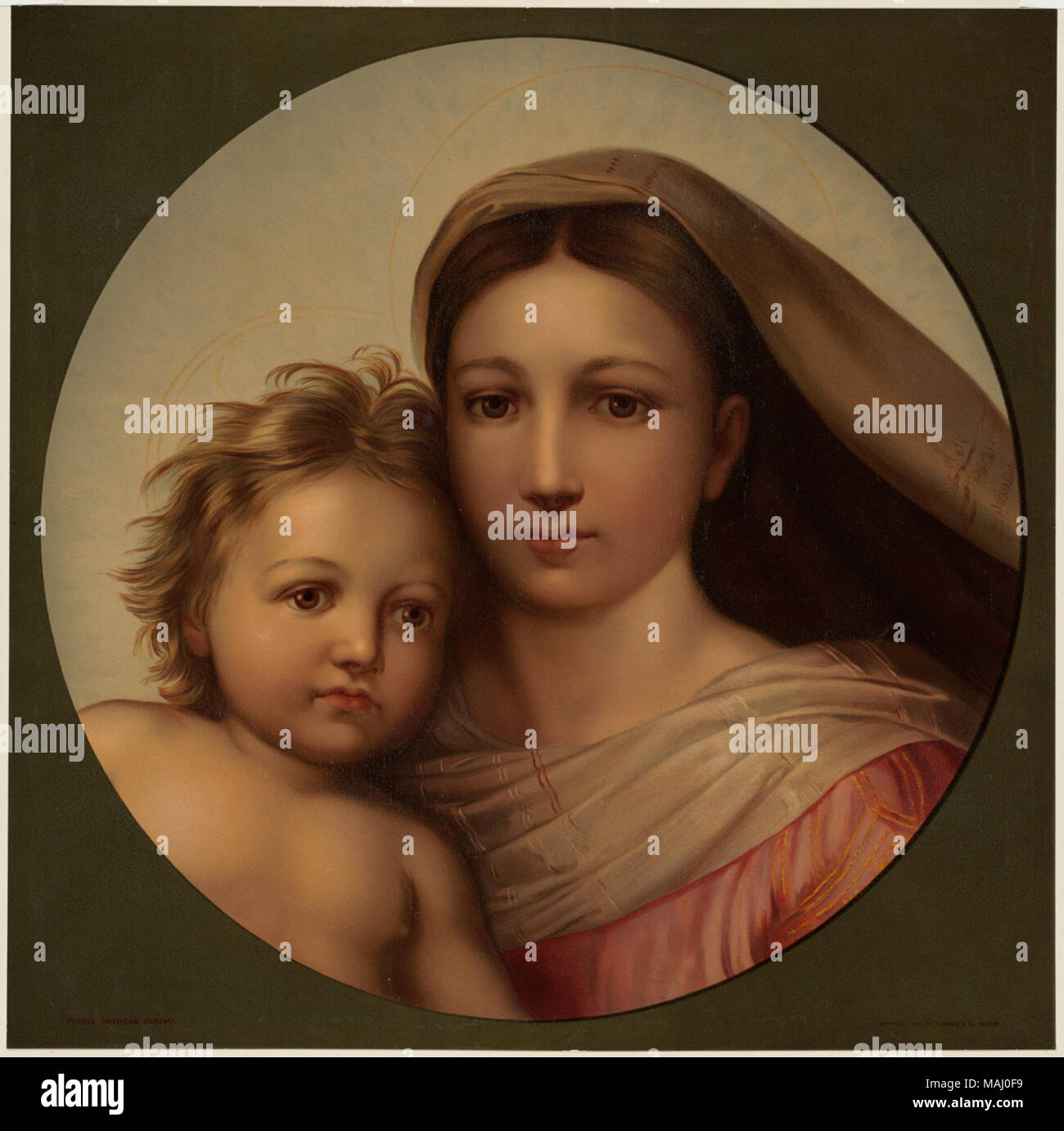 File name: 07 11 001446 Title: Sistine Madonna Creator/Contributor: Raphael, 1483-1520 (artist); L. Prang & Co. (publisher) Date issued:  1875 Physical description note: Genre: Chromolithographs; Group portraits; Portrait prints Location: Boston Public Library,    on 2011-08-03: Camera: Sinar AG Sinarback 54 FW, Sinar m Stock Photo