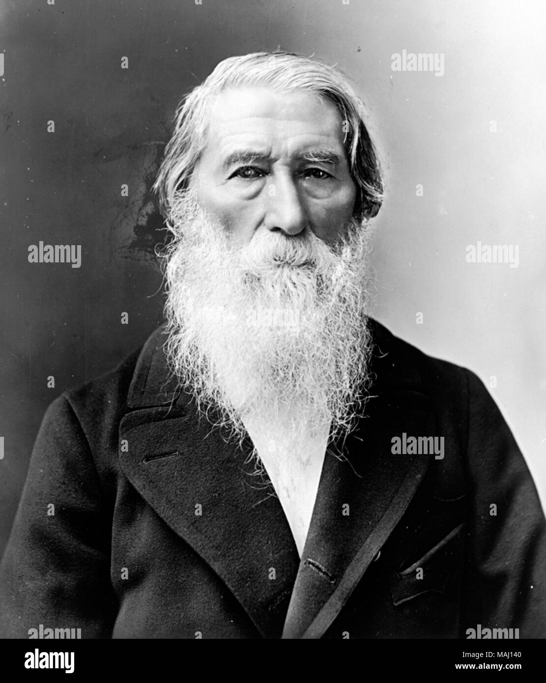Portrait of Peter Britt, Pioneer of 1852. . before 1905. P. Britt & Son Peter Britt's son, Emil Britt, joined him in the photography business in 1883. Photos produced from that time to shortly before Peter Britt's death in 1905 can be attributed to P. Britt & Son. Stock Photo