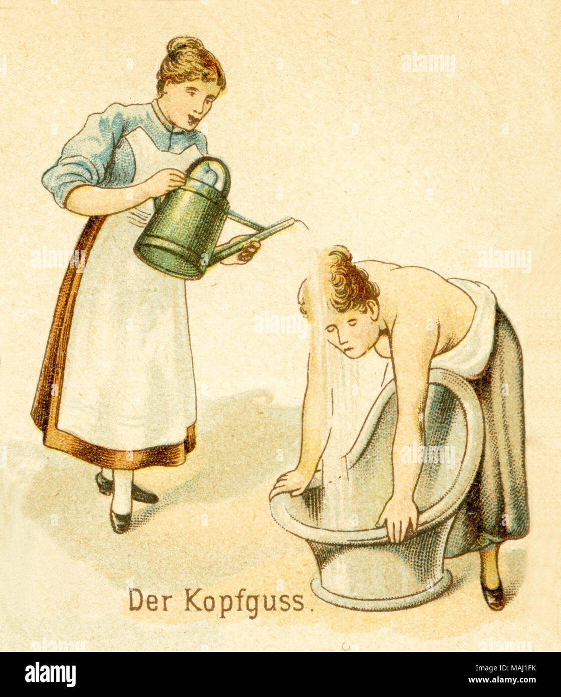 Kneipp therapie: pouring water onto the head with a watering can, published  1900 Stock Photo - Alamy