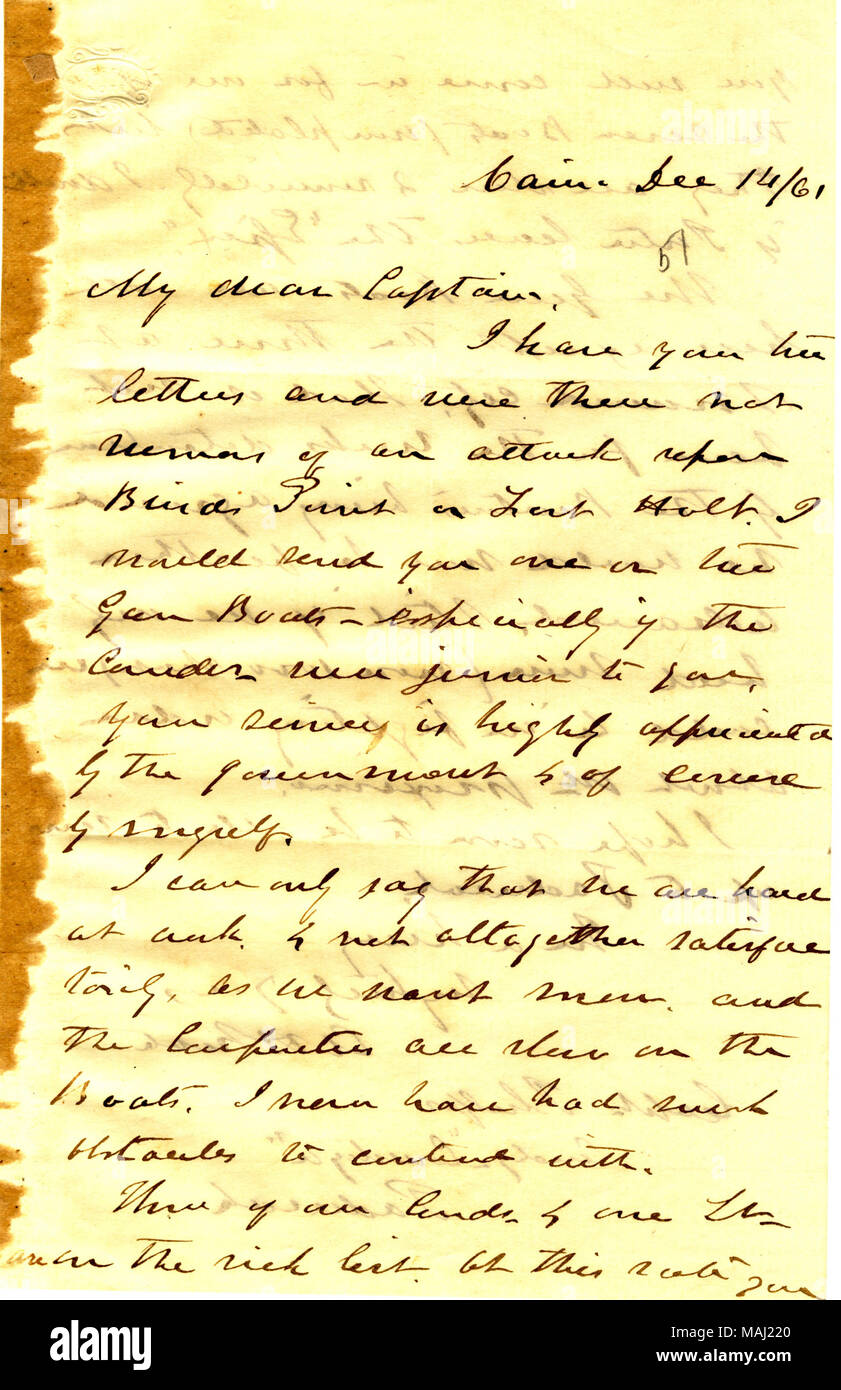 Title: Letter from A. H. Foote, Cairo, Illinois, to Seth Ledyard Phelps, U. S. S. Conestoga, Paducah, Kentucky, December 14, 1861  . 14 December 1861. Foote, Andrew H. (Andrew Hull), 1806-1863 Stock Photo