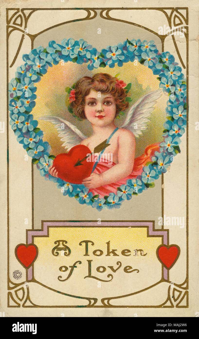 Title: 'A Token of Love.'  . circa 1910. Stecher Litho Company Stock Photo