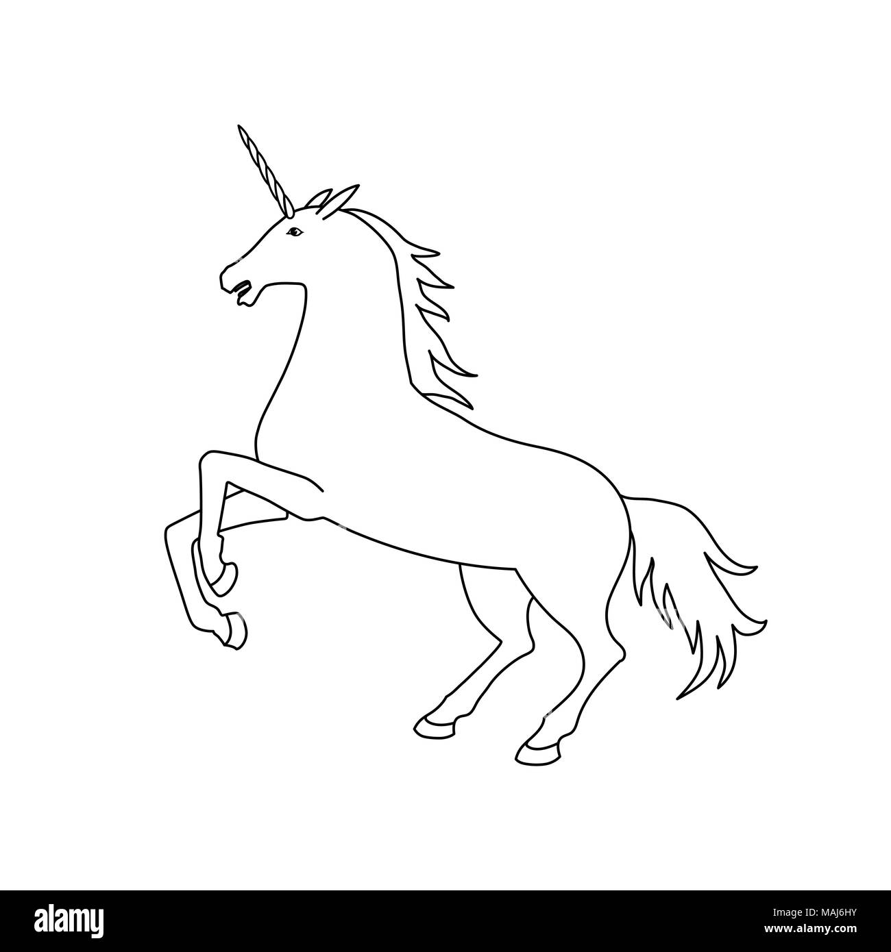 Vector illustration of unicorn. Black and white unicorn contour. Coloring page book Stock Vector
