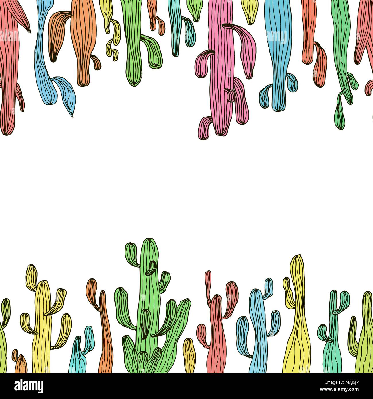 Vector illustration of seamless cactus border from saguaro cactus