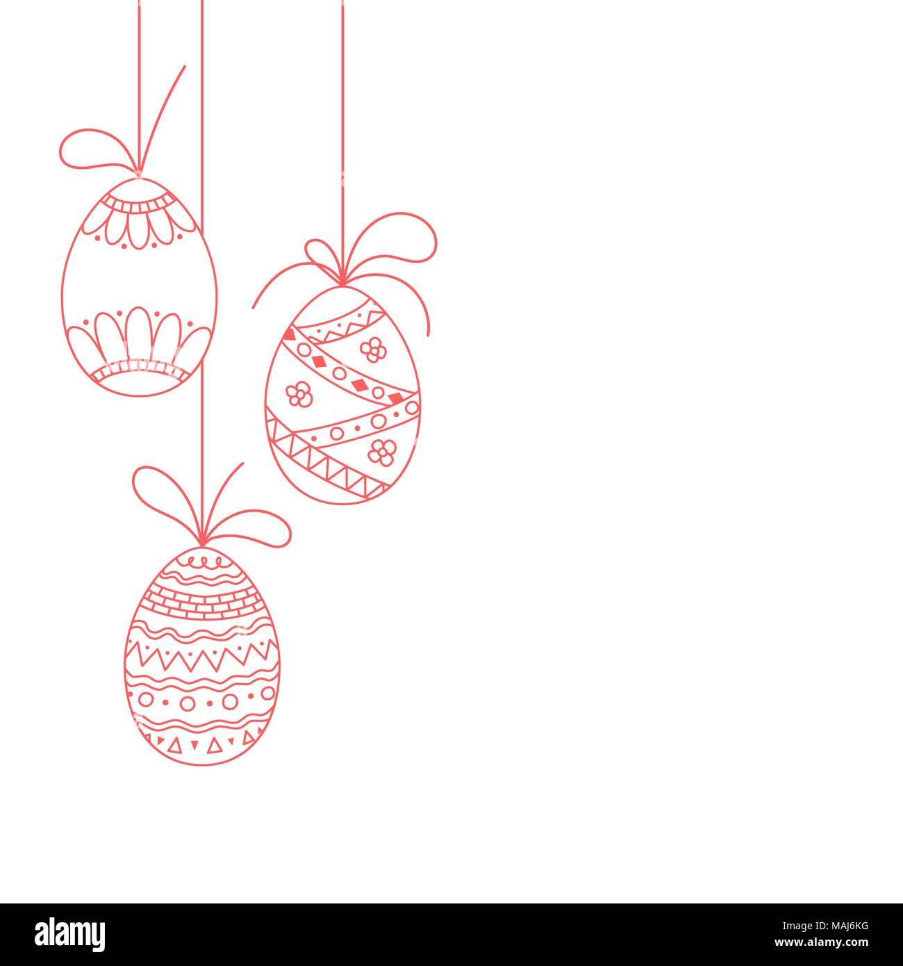 Vector Easter invitation card from three doodle Easter eggs. Hand drawing Easter template from red eggs Stock Vector