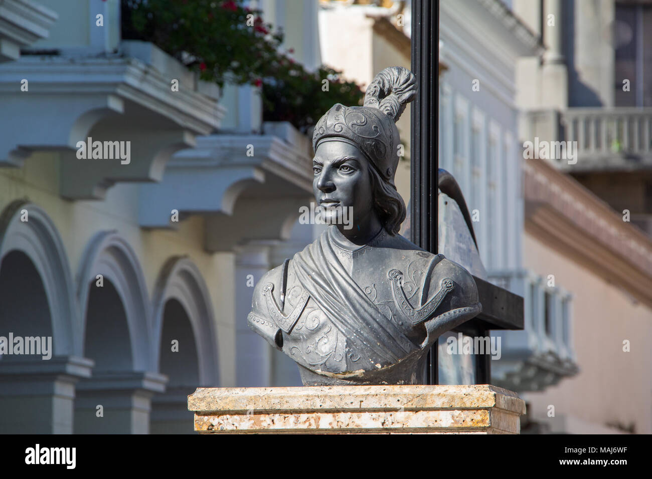 Sculpture of Don Bartolome Colon or Bartholomew Columbus, Santo Domingo, Domnican Republic Stock Photo