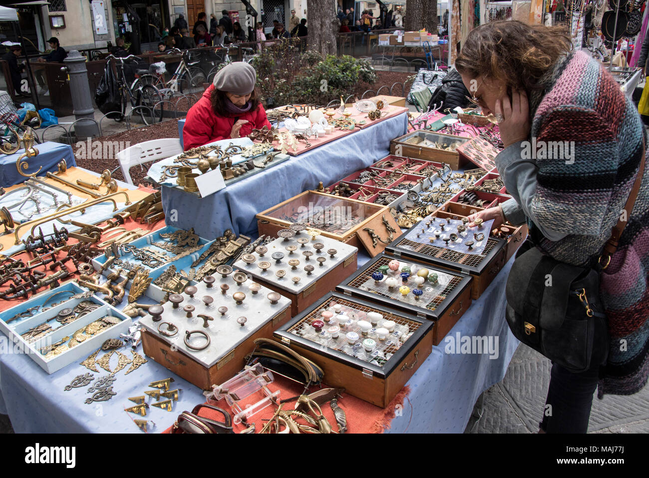 Market in Piazza Santo Spirito, Florence, Italy. Stock Photo