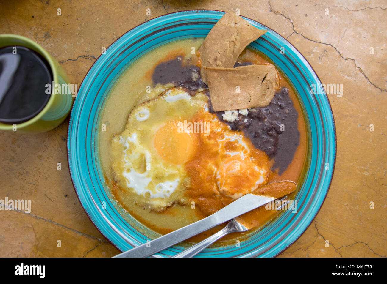 Huevos divorciados at Biznaga Arte Cafe, San Luis Potosi, Mexico Stock Photo
