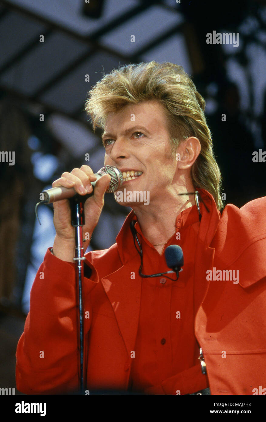 David Bowie at the Rotterdam Feyenoor Stadium performing on his Glass  Spider Tour 1987 Stock Photo - Alamy