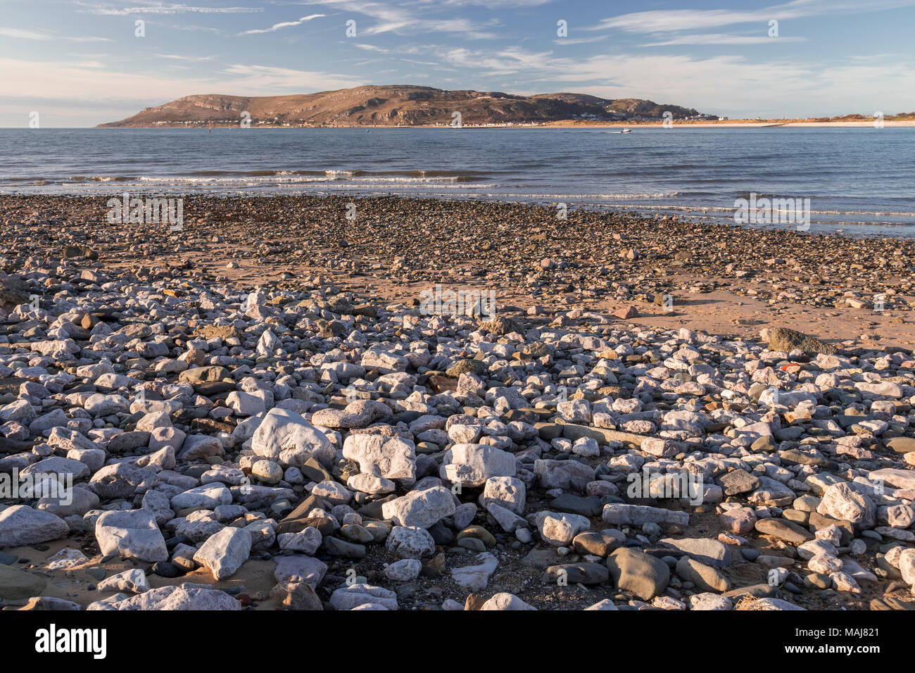Great Orme at Llandudno on the North Wales coast from Conwy Morfa on a sunny day Stock Photo