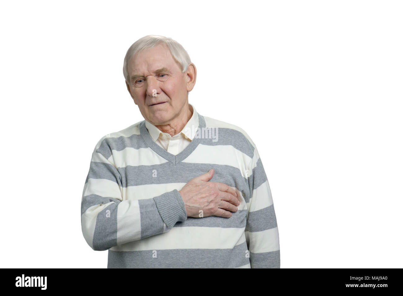 Sick old man suffering from heart attack. Painful senior man with pain ...