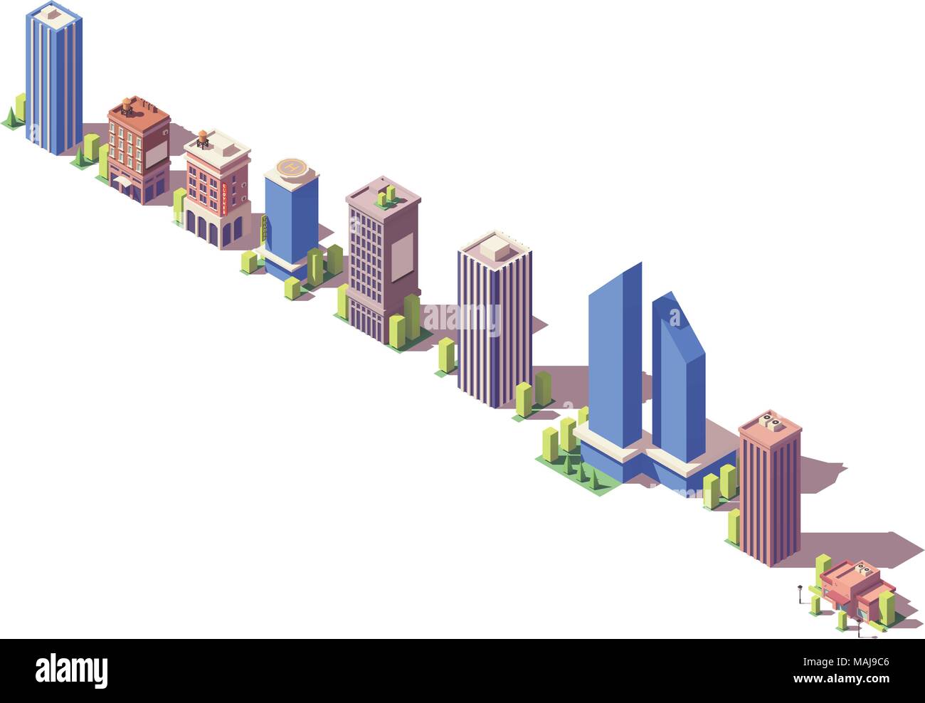 Vector low poly isometric modern buildings set Stock Vector