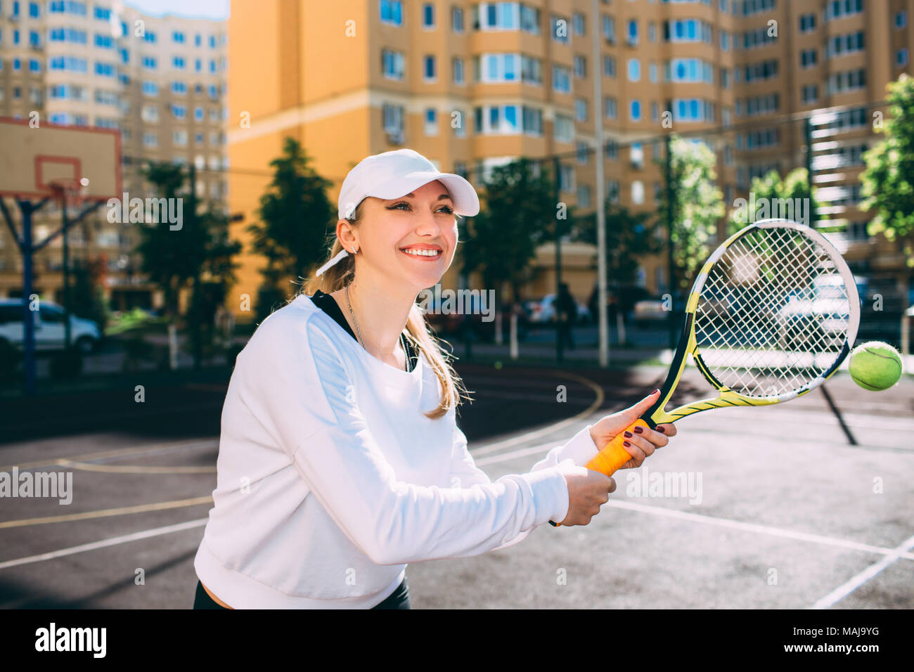 woman playing tennis outdoor Stock Photo Alamy