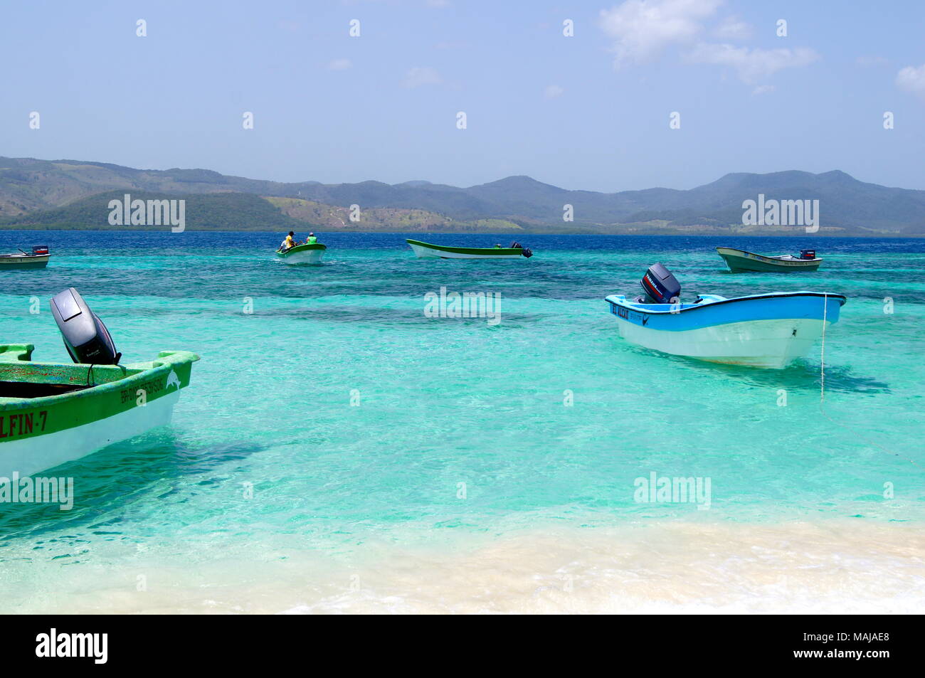 Boats in tropical Dominican Republic Stock Photo