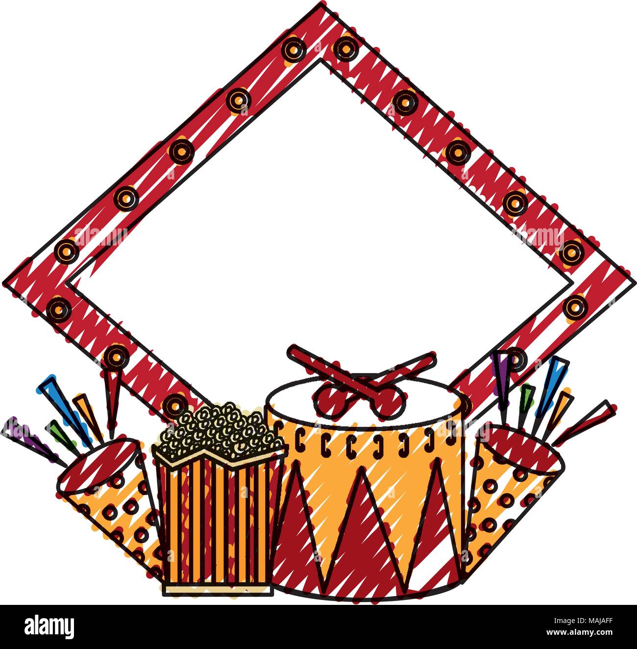 diamond frame with carnival elements vector illustration design Stock Vector