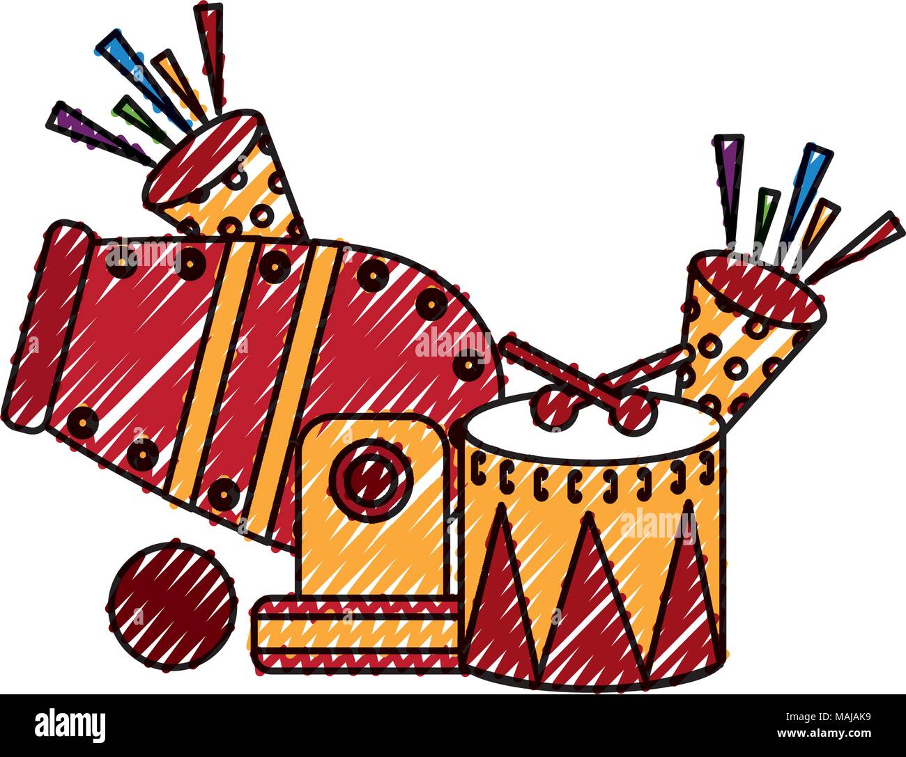 circus cannon with cornets and drum vector illustration design Stock Vector