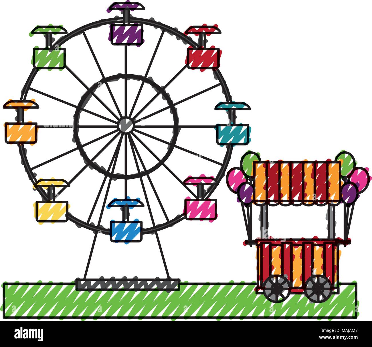circus pumps air shop with panoramic wheel vector illustration design ...