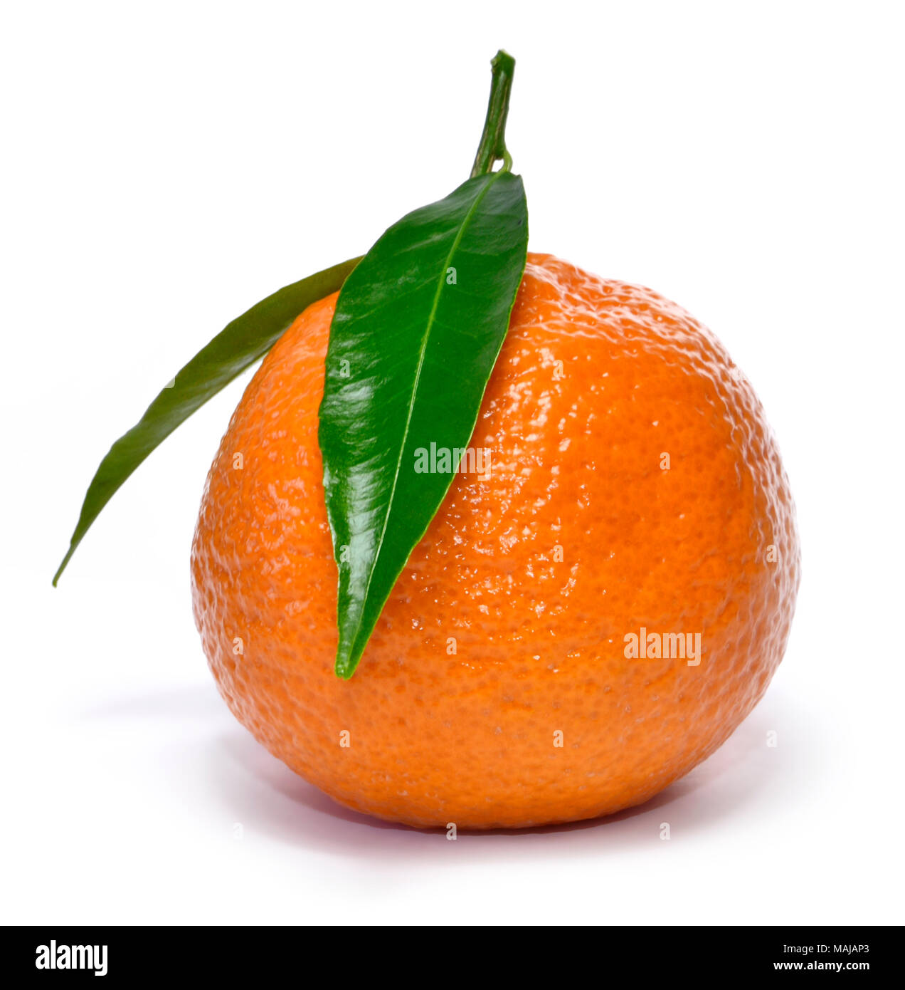 Fresh and juicy oranges with leaf, isolated on white background. Orange fruit, healthy eating