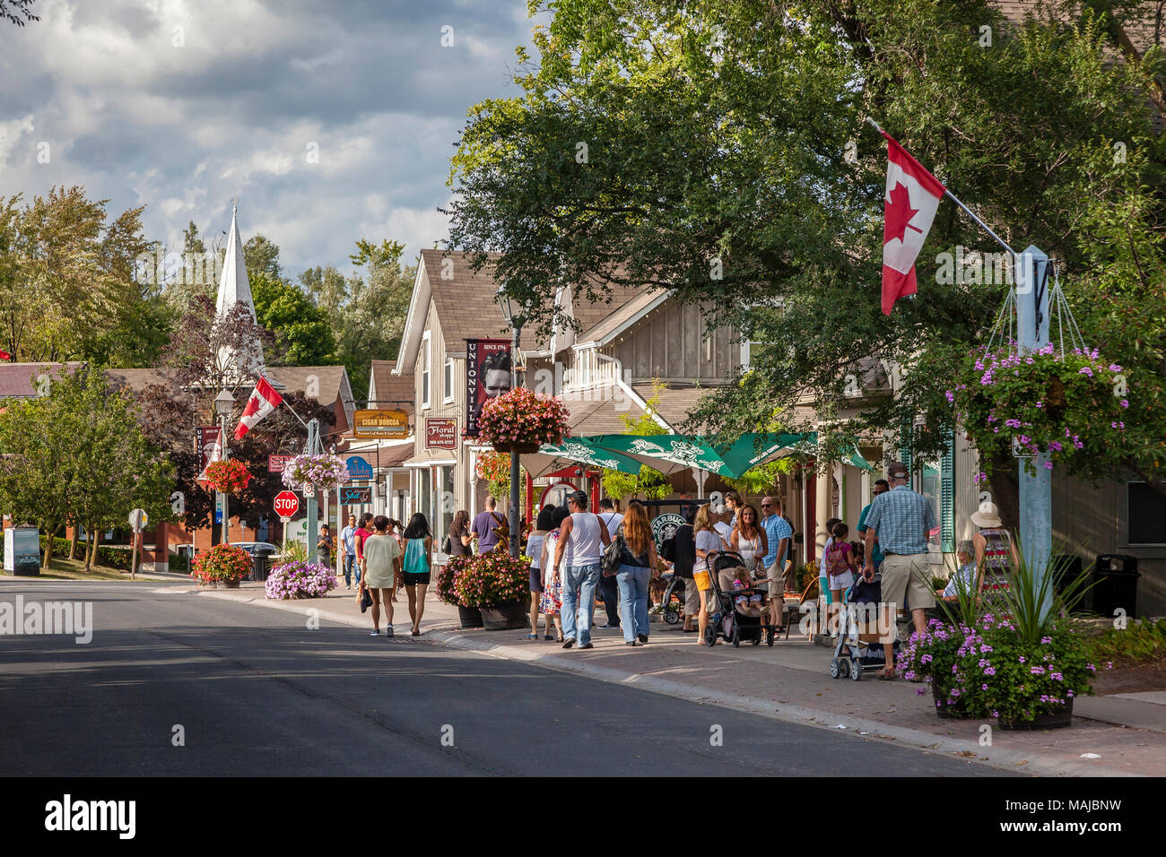 Street life on the historic Main Street of Unionville, Ontario. Stock Photo