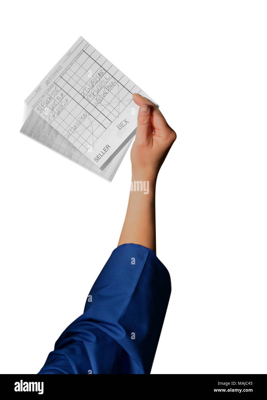Stock Trader from the floor holding paper buy and sell stock trade forms Stock Photo
