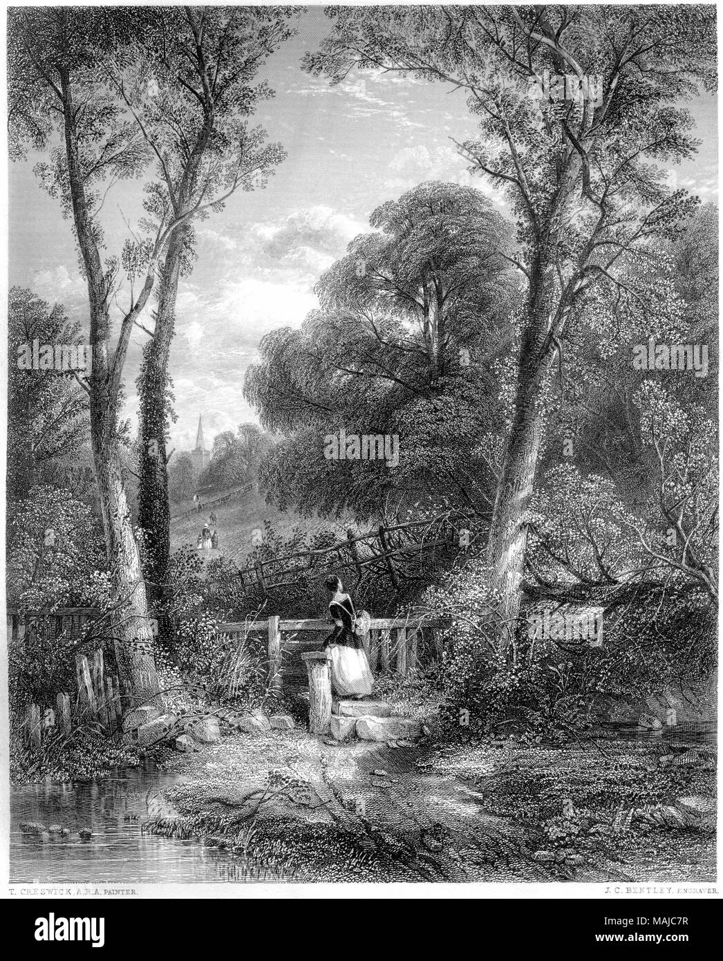 Engraving entitled The Way to Church from the picture by Thomas Creswick in the Vernon Gallery scanned at high resolution from a book printed in 1849. Stock Photo