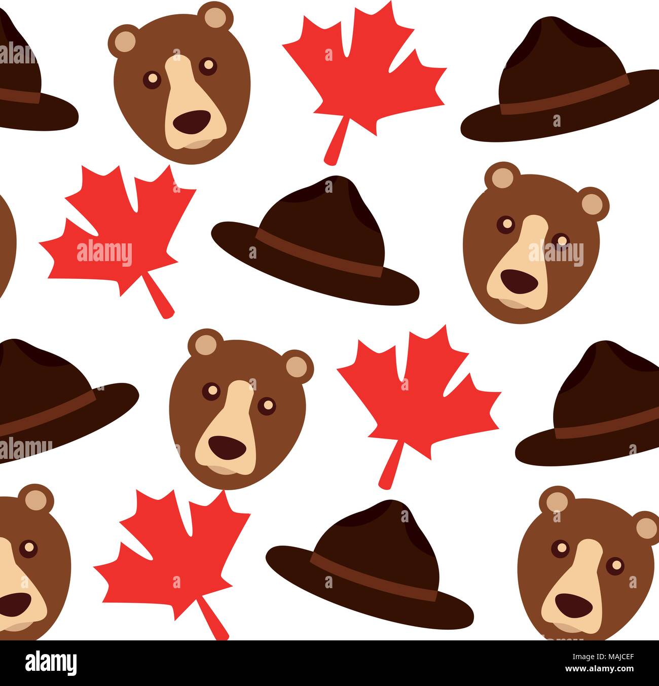 grizzly bear and maple leafs pattern background vector illustration design Stock Vector