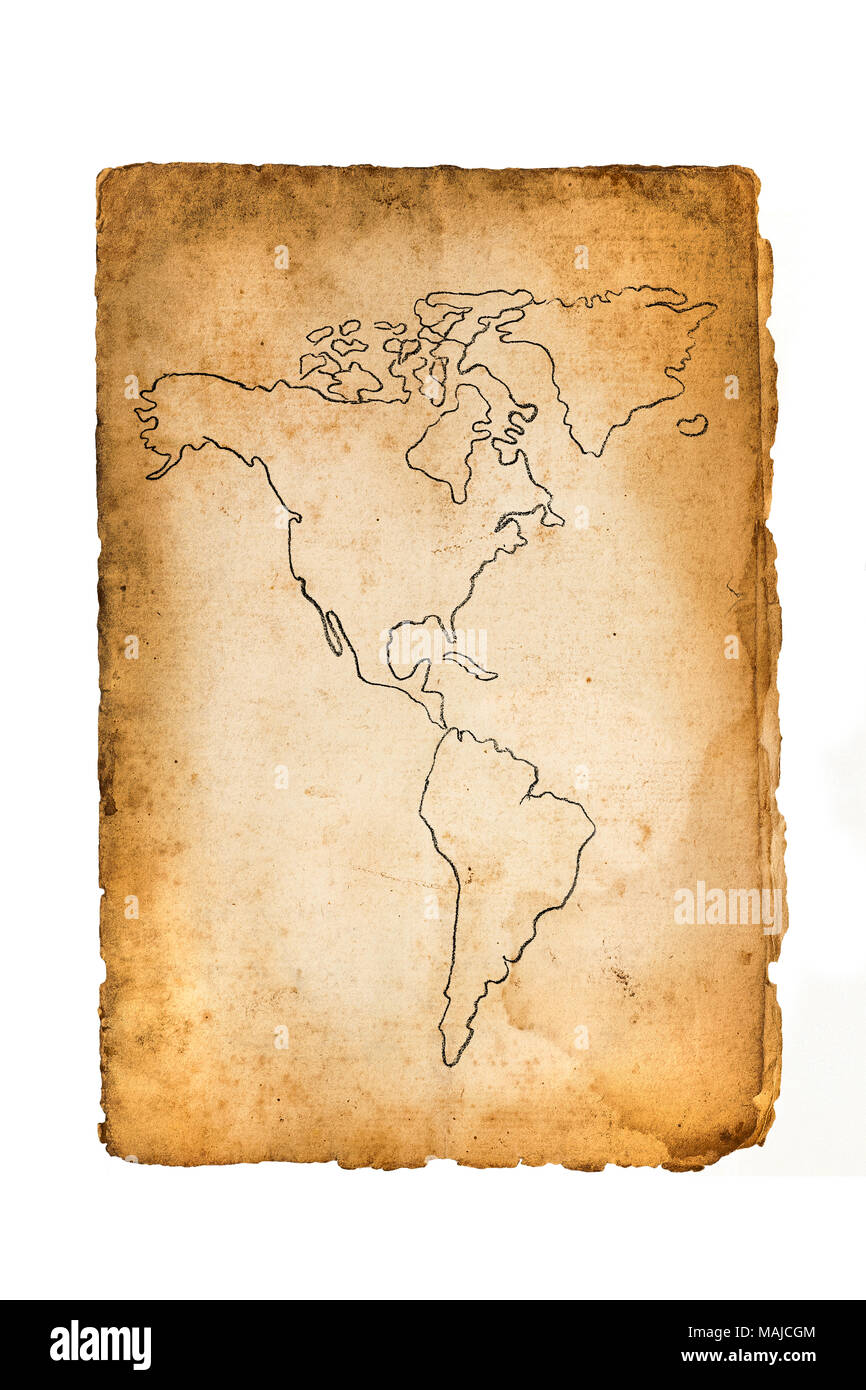 old map of the American continent isolated on white Stock Photo