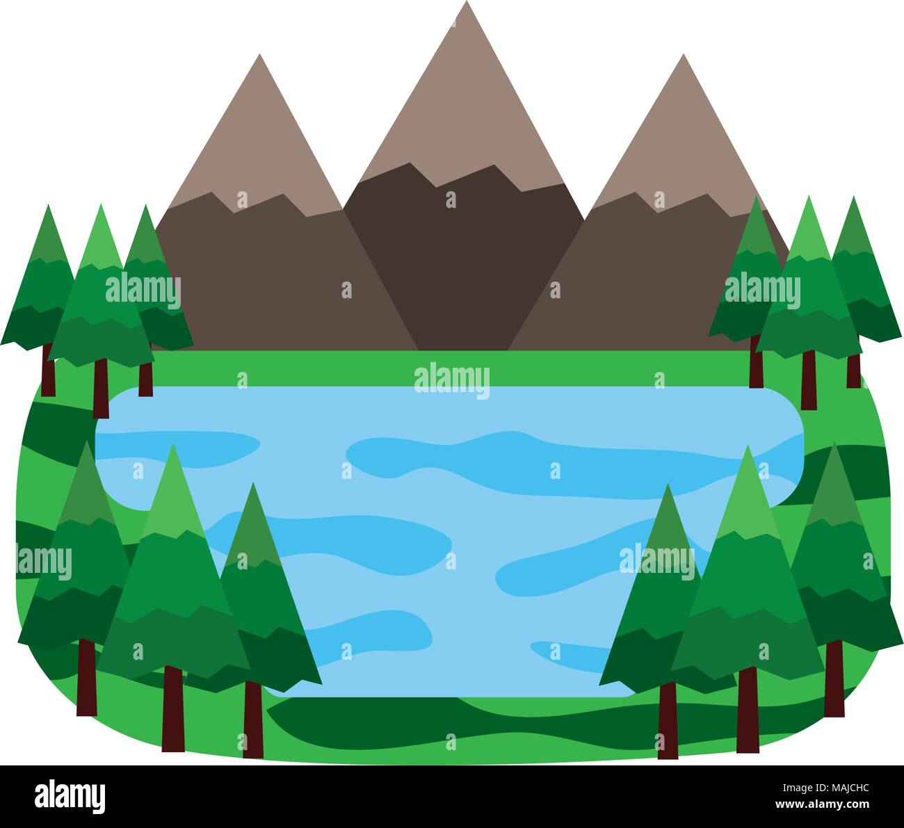 mountains and lake in forest landscape vector illustration design Stock Vector