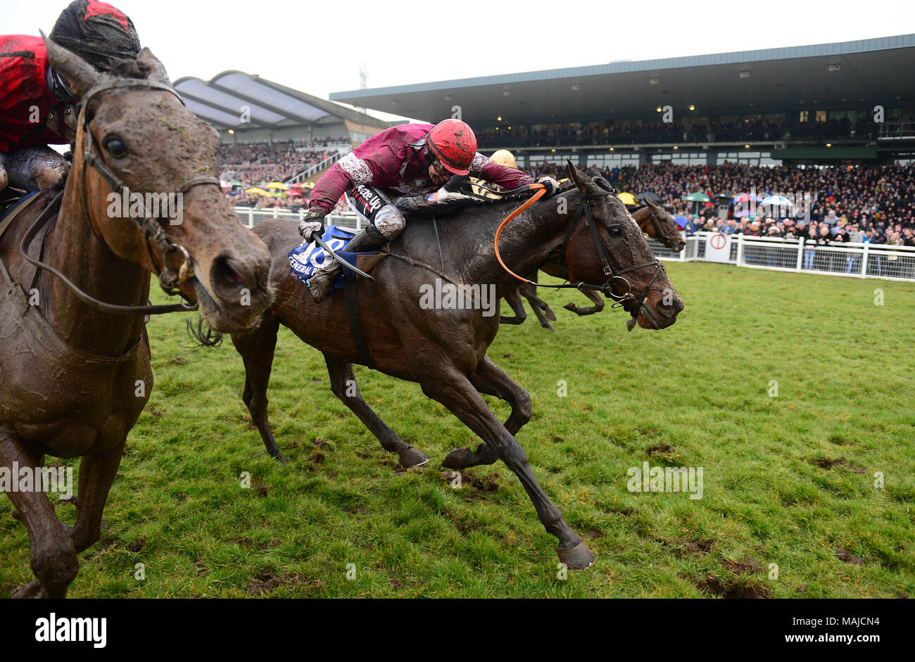 Jockey J J Slevin on board General Principle, (second left) on the way to winning the Boylesports Irish Grand National Chase, during BoyleSports Irish Grand National Day of the 2018 Easter Festival at Fairyhouse Racecourse, Ratoath, Co. Meath. Stock Photo