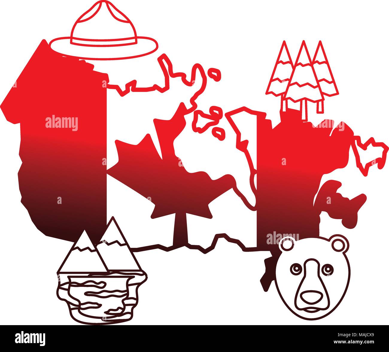 canadian map with flag and set icons vector illustration outline Stock ...