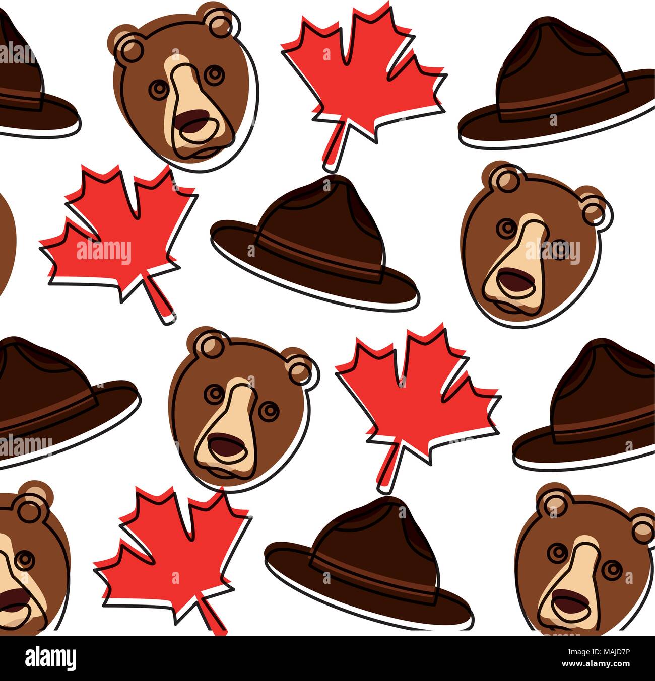 grizzly bear and maple leafs pattern background vector illustration design Stock Vector
