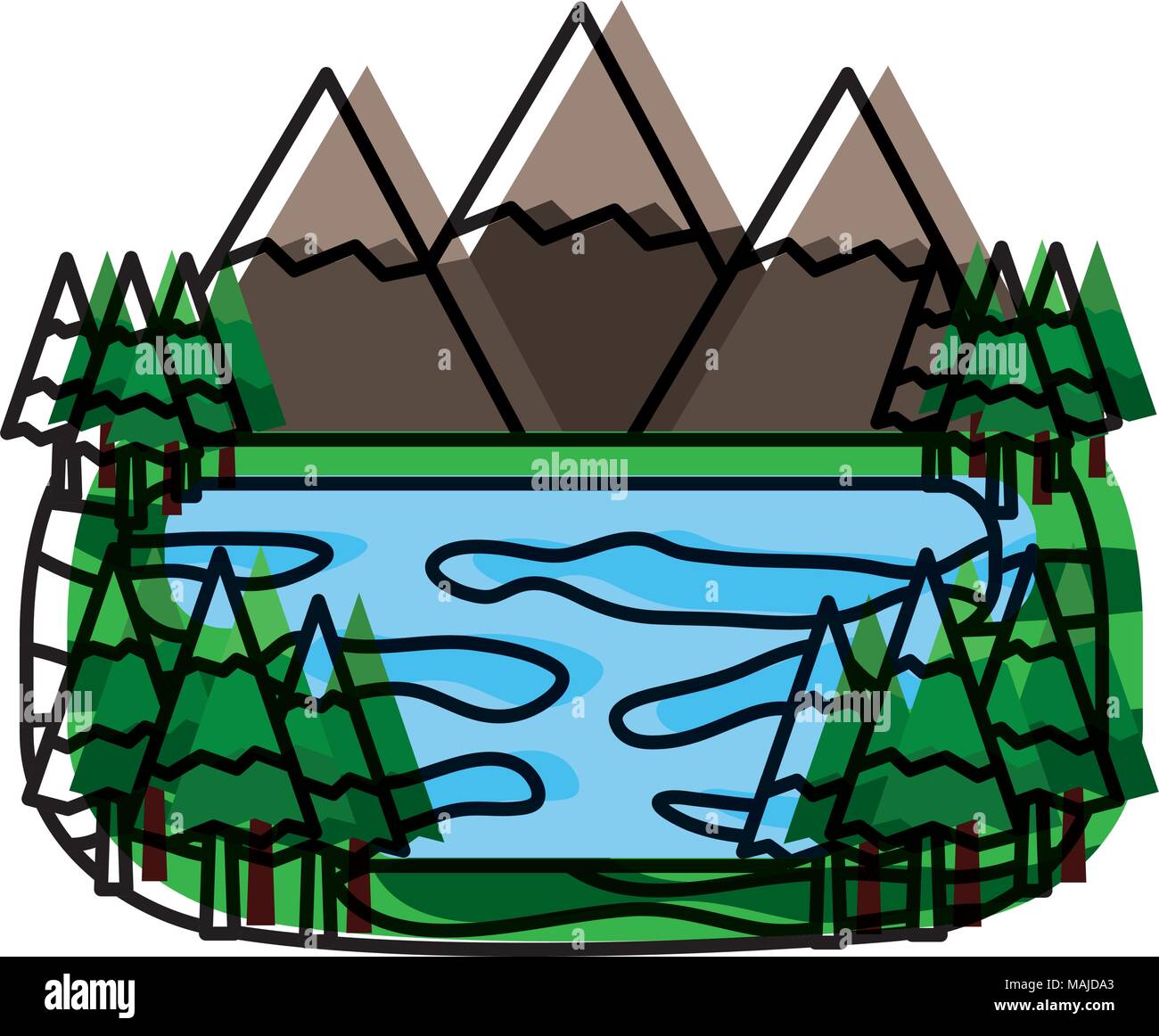 mountains and lake in forest landscape vector illustration design Stock Vector