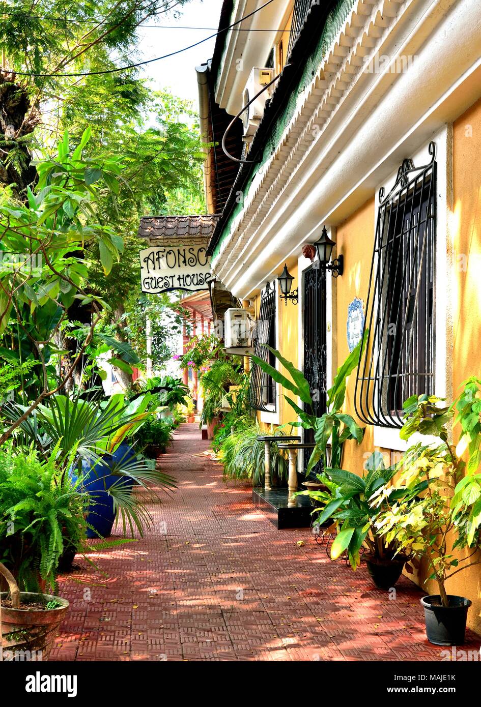 Goa, India January 2017footpath lined with plant pots Stock Photo Alamy