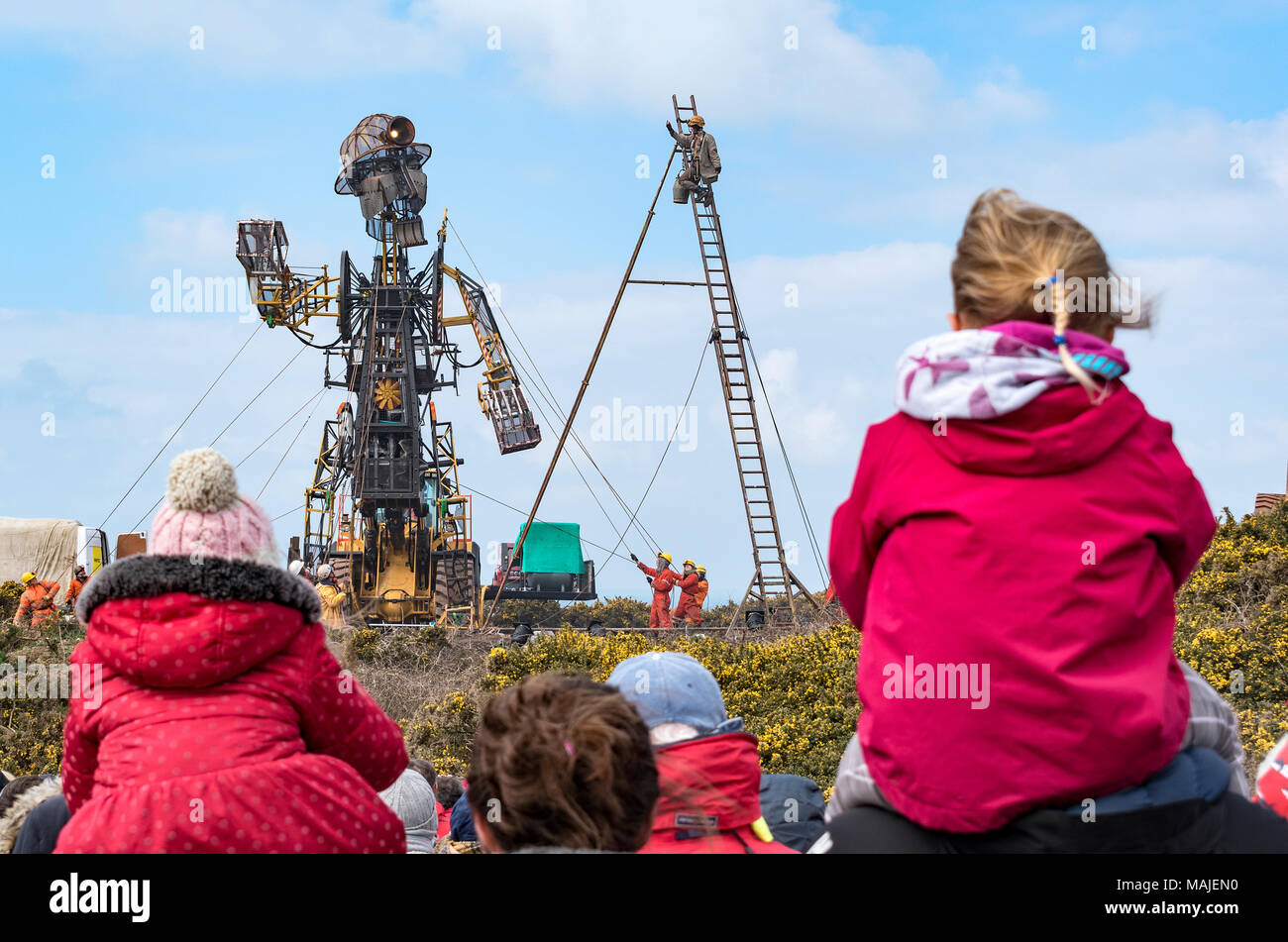 The Man engine a mechanical puppet made in cornwall, england, uk, to celebrate 10 years of world heritage status for the tin mining in cornwall. Stock Photo