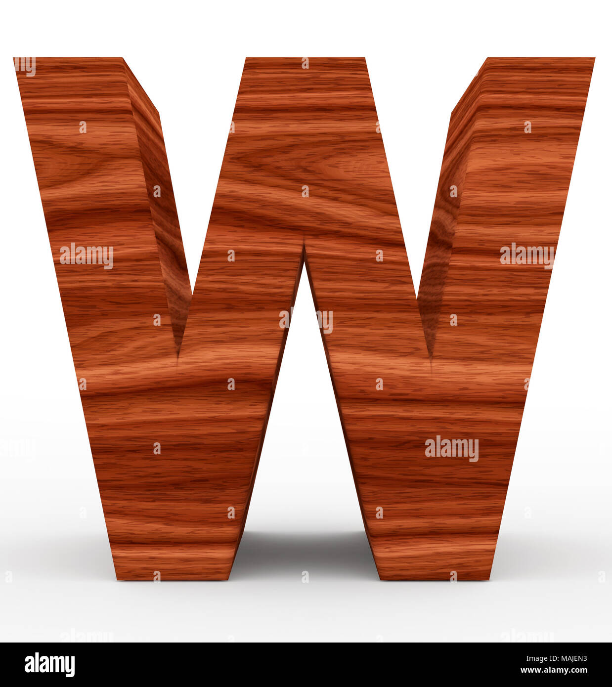 letter W 3d wooden isolated on white - 3d rendering Stock Photo