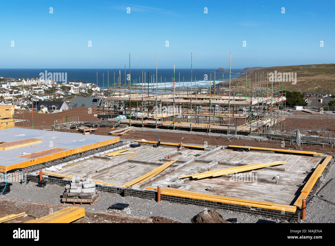 affordable housing project being built on a greenfield site in perranporth, cornwall, england, uk. Stock Photo