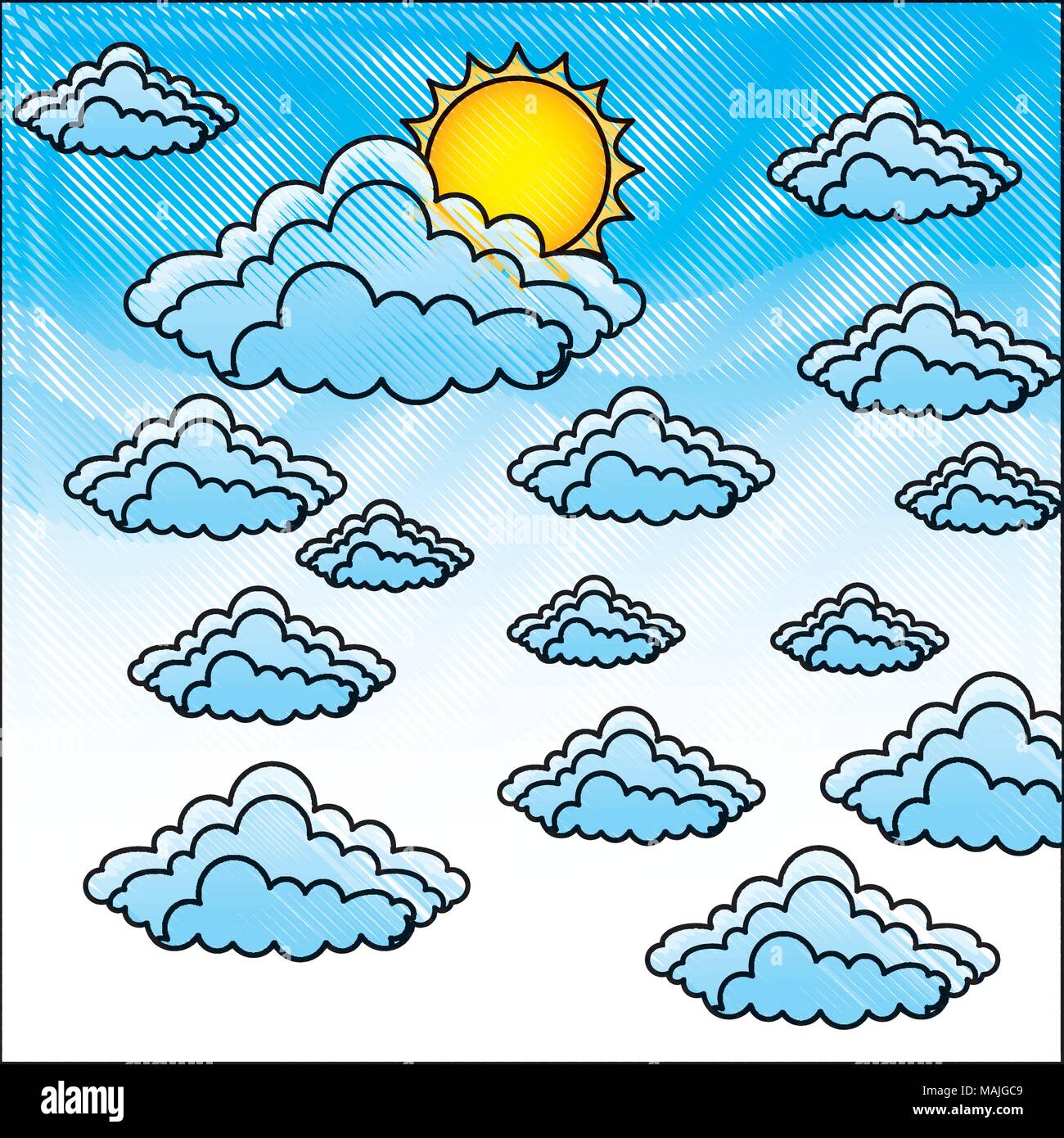 sky with clouds and sun background vector illustration design Stock ...