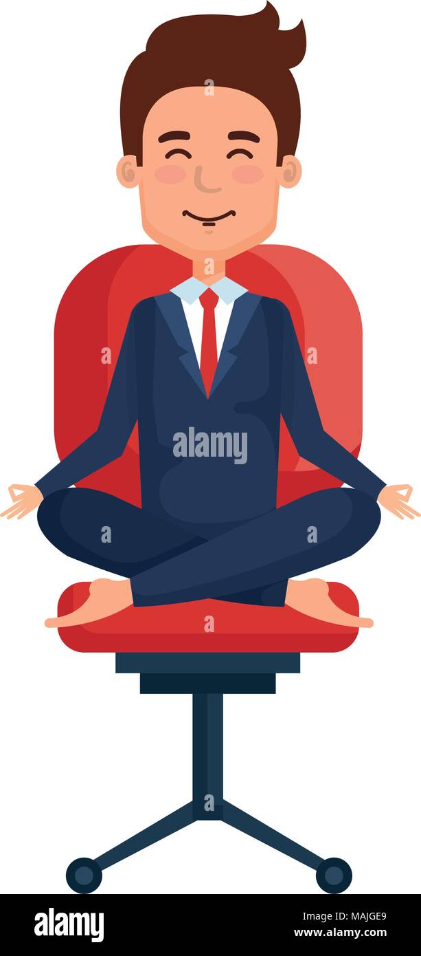 businessman doing the lotus position in office chair vector ...