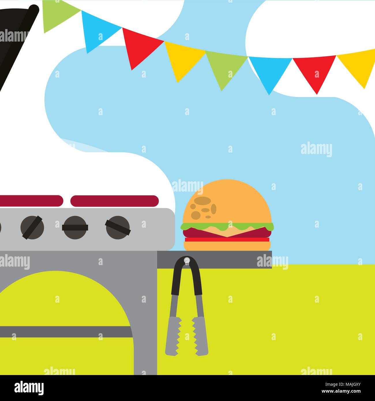 picnic grill roasted food burger and garland vector illustration Stock ...